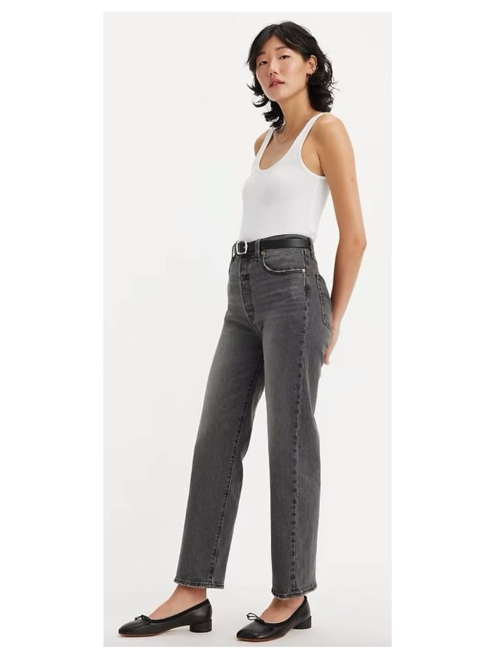 Levi's Black Washed Ribcage Straight Ankle Jeans